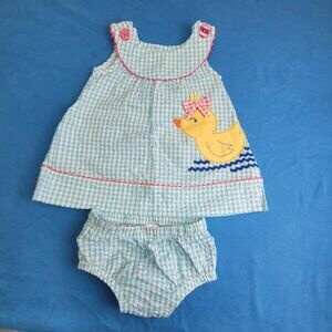 Nursery Rhyme Play Girls  12M Dress Duck Checkered Blue/Yellow w bloomers 